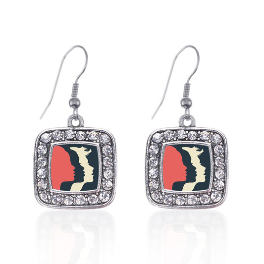 Silver Womens March Logo Square Charm Dangle Earrings
