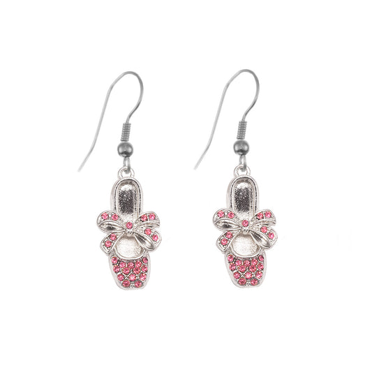 Silver Ballerina Slipper Charm Dangle Earrings