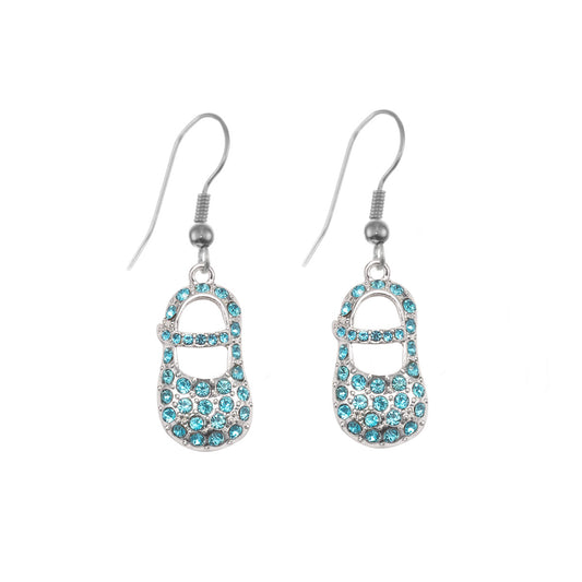 Silver Aqua Baby Shoe Charm Dangle Earrings