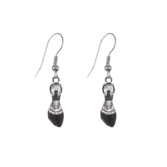 Silver Black Heel Shoe Charm Dangle Earrings
