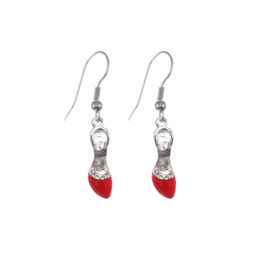 Silver Red Heel Shoe Charm Dangle Earrings