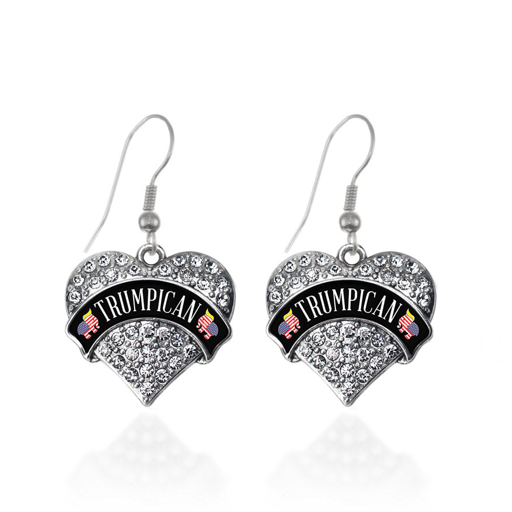 Silver Trumpican Pave Heart Charm Dangle Earrings