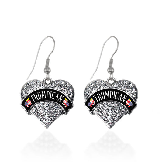 Silver Trumpican Pave Heart Charm Dangle Earrings