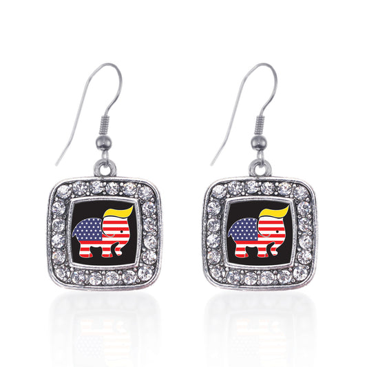 Silver Trumpican Party Logo Square Charm Dangle Earrings