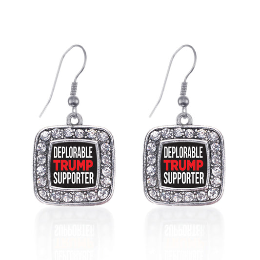 Silver Deplorable Trump Supporter Square Charm Dangle Earrings