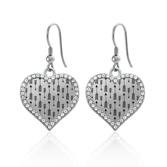 Silver Arrow Pattern Open Heart Charm Dangle Earrings