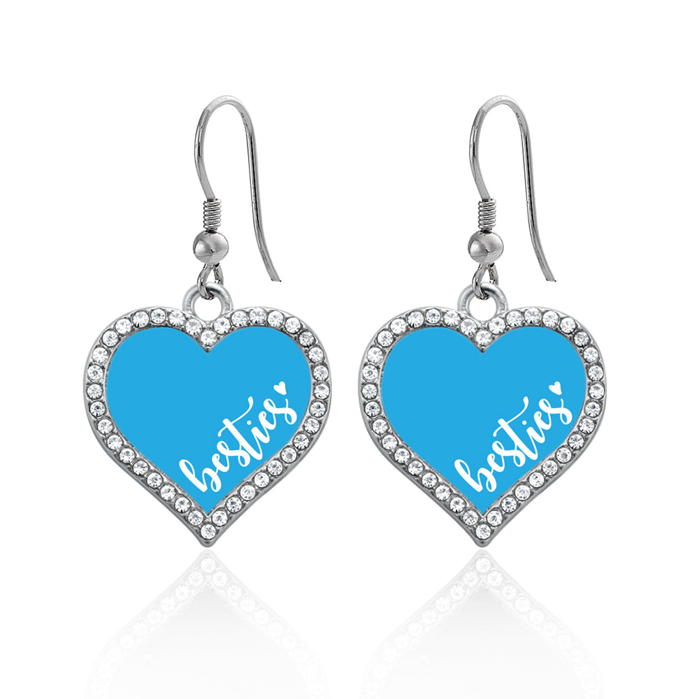 Silver Besties - Blue Open Heart Charm Dangle Earrings