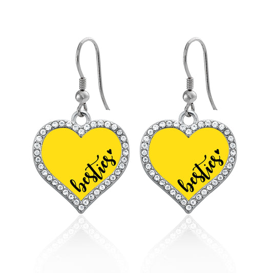 Silver Besties - Yellow Open Heart Charm Dangle Earrings