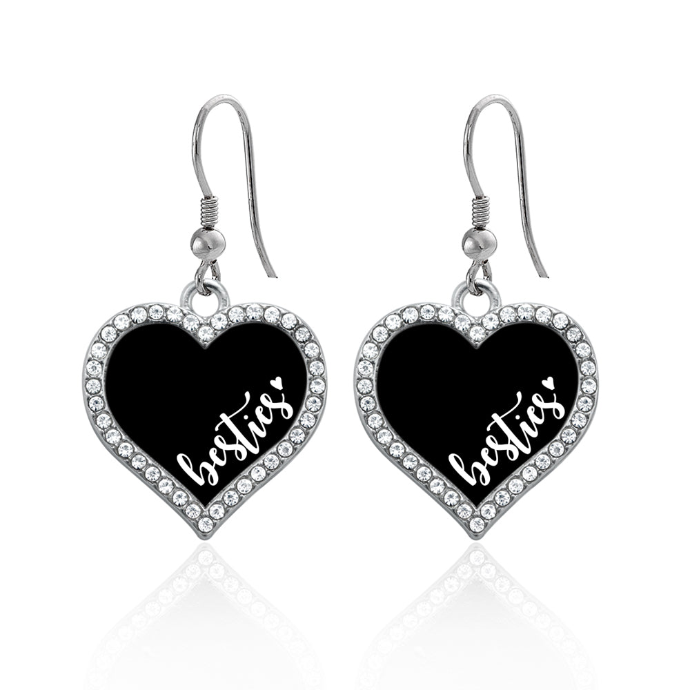 Silver Besties - Black Open Heart Charm Dangle Earrings
