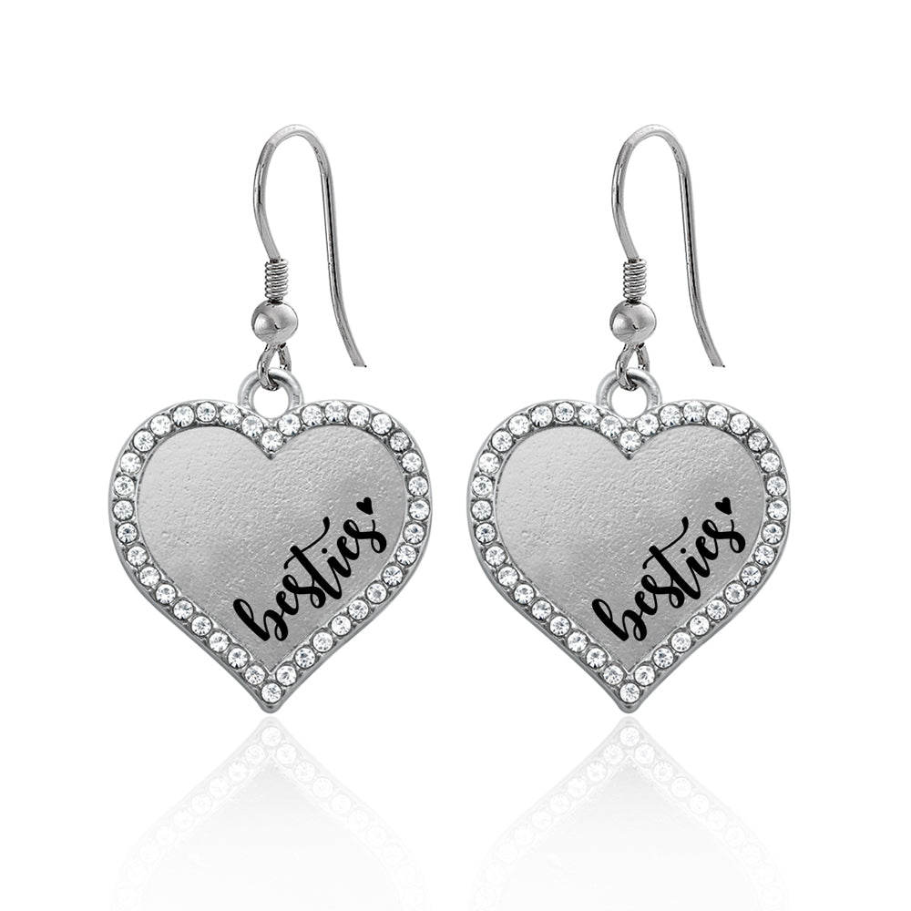 Silver Besties - Clear Open Heart Charm Dangle Earrings
