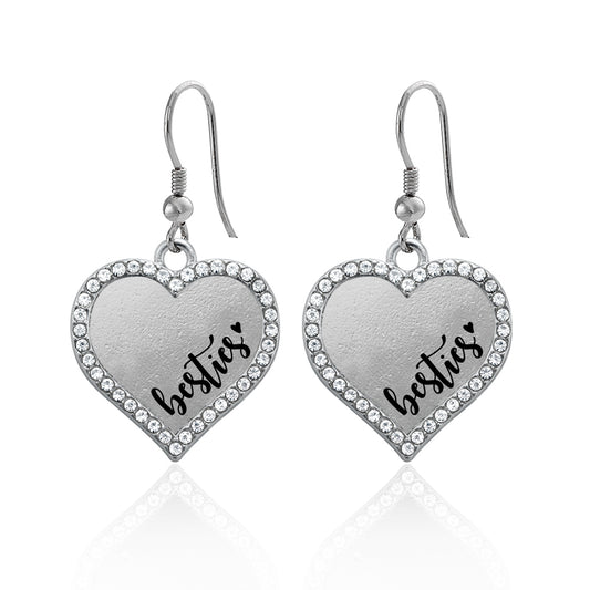 Silver Besties - Clear Open Heart Charm Dangle Earrings
