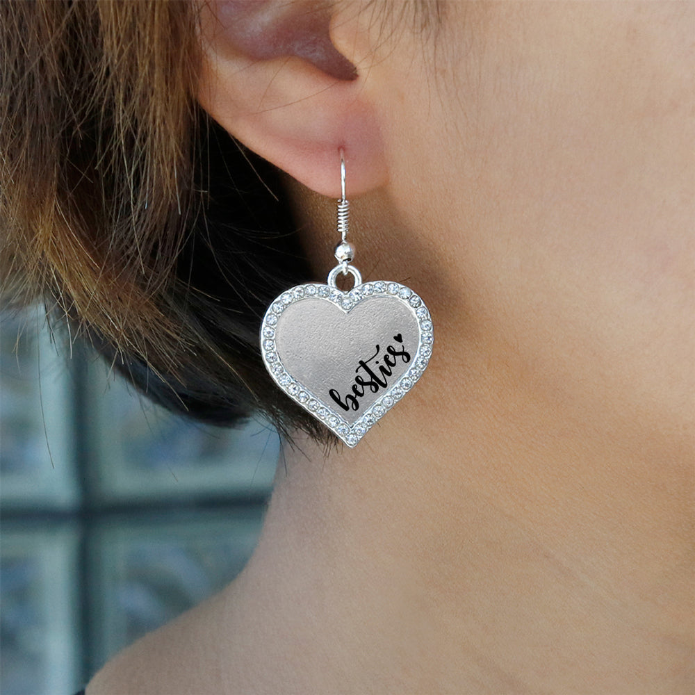 Silver Besties - Clear Open Heart Charm Dangle Earrings