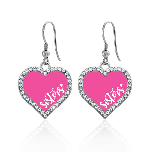 Silver Sisters - Pink Open Heart Charm Dangle Earrings