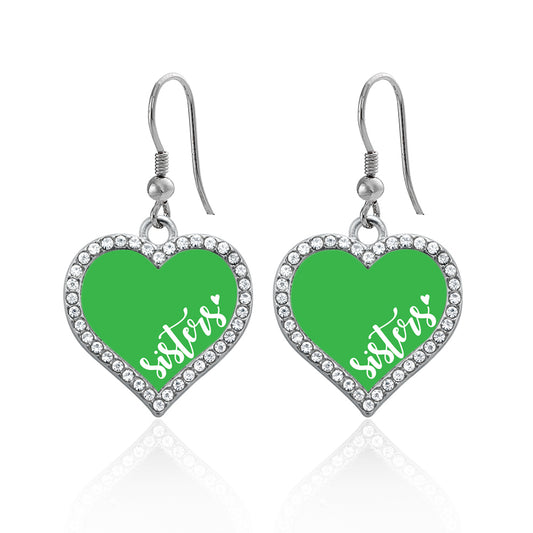 Silver Sisters - Green Open Heart Charm Dangle Earrings