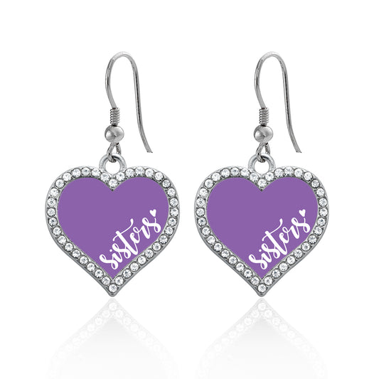 Silver Sisters - Purple Open Heart Charm Dangle Earrings