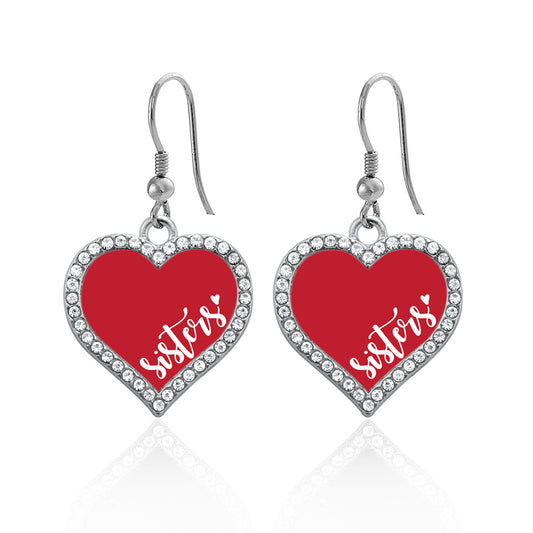 Silver Sisters - Red Open Heart Charm Dangle Earrings