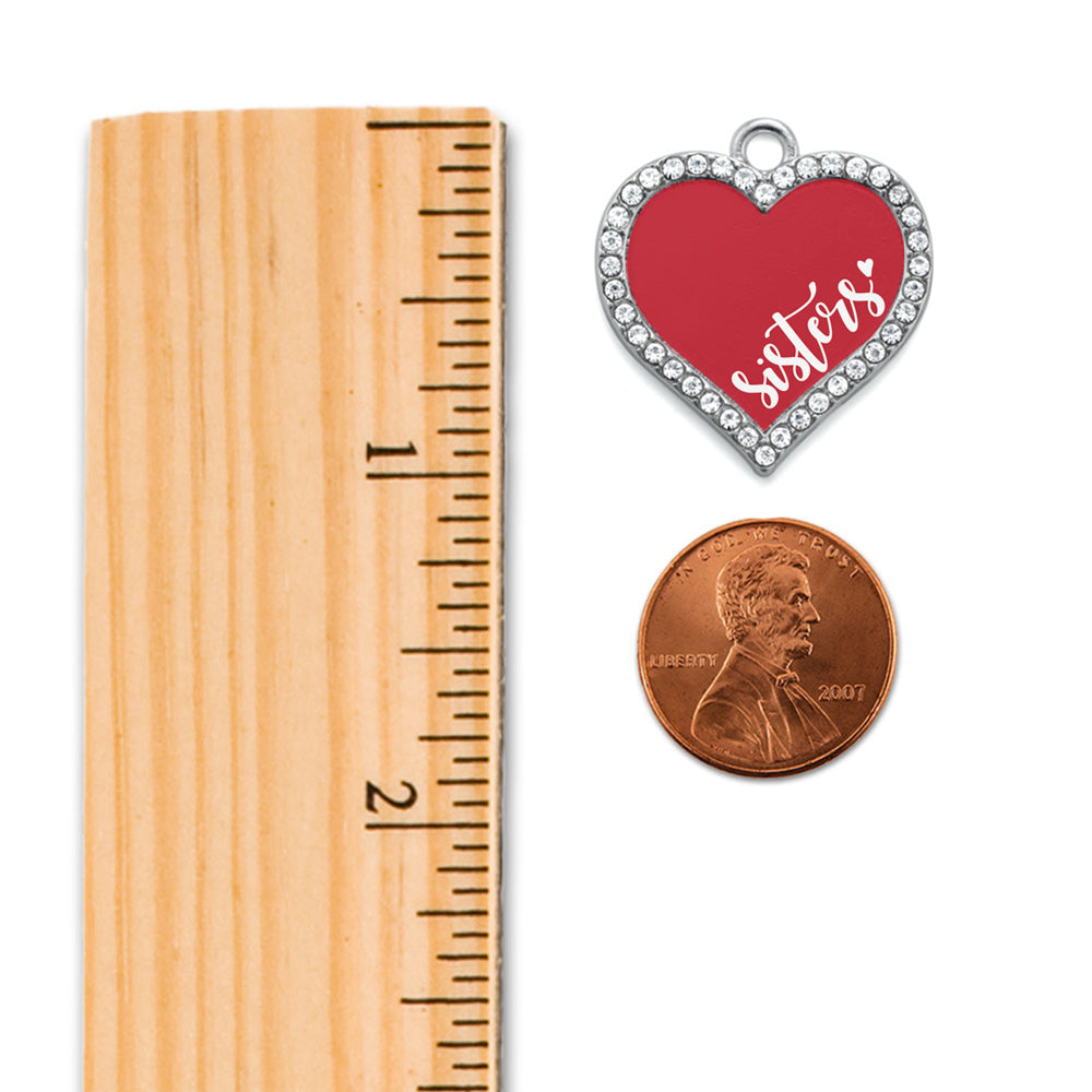 Silver Sisters - Red Open Heart Charm Dangle Earrings