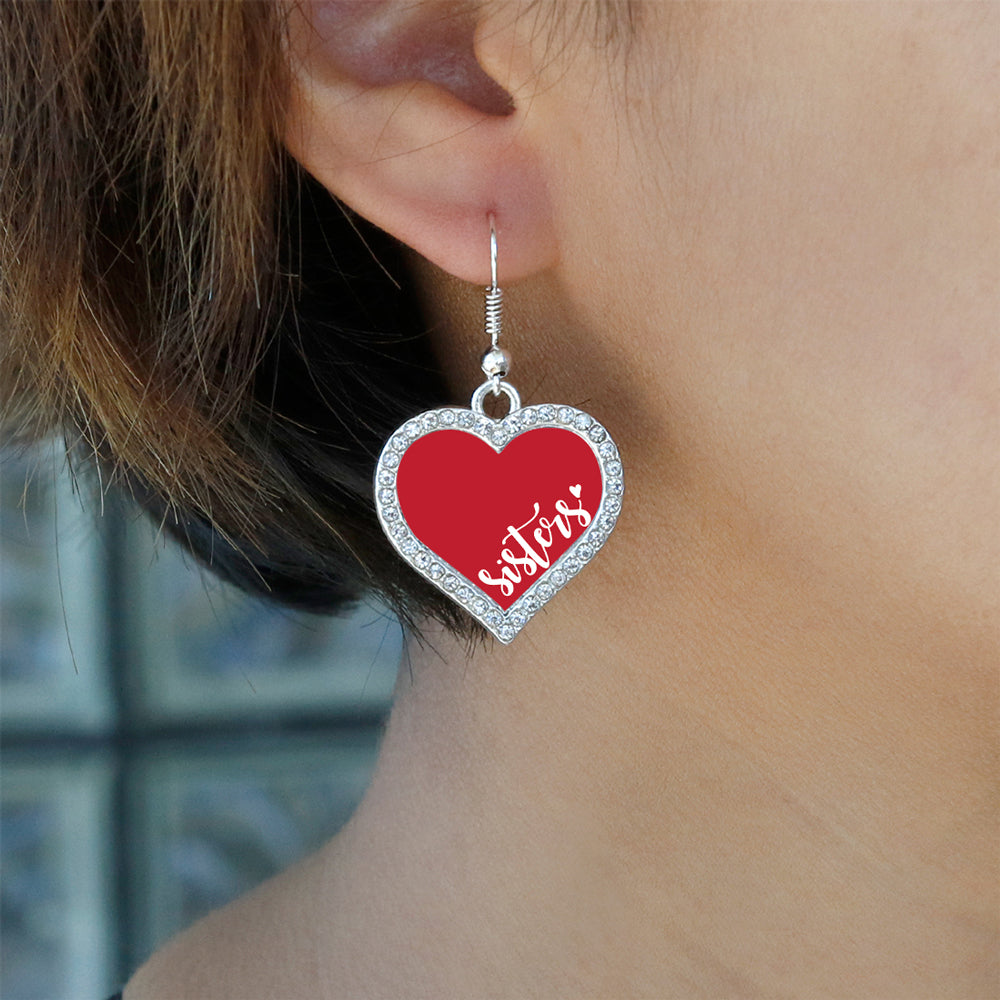 Silver Sisters - Red Open Heart Charm Dangle Earrings
