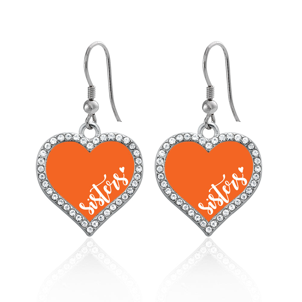 Silver Sisters - Orange Open Heart Charm Dangle Earrings