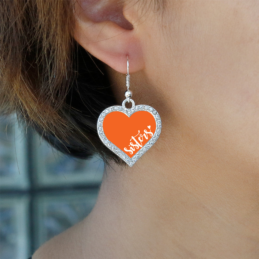 Silver Sisters - Orange Open Heart Charm Dangle Earrings