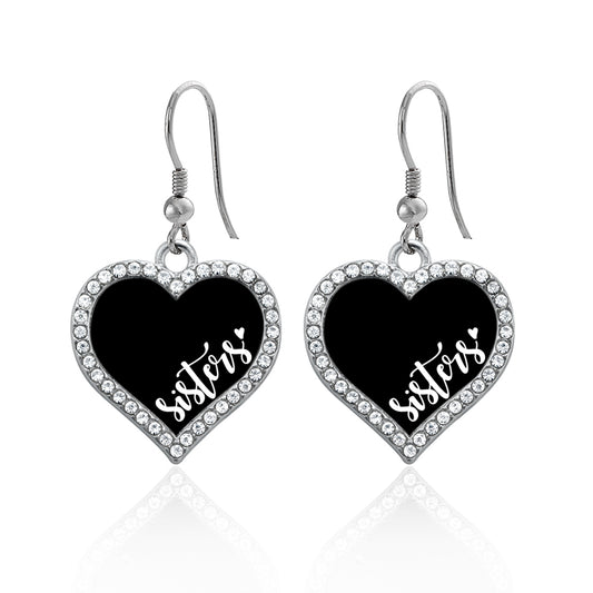 Silver Sisters - Black and White Open Heart Charm Dangle Earrings