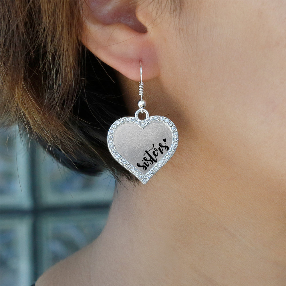 Silver Sisters Open Heart Charm Dangle Earrings