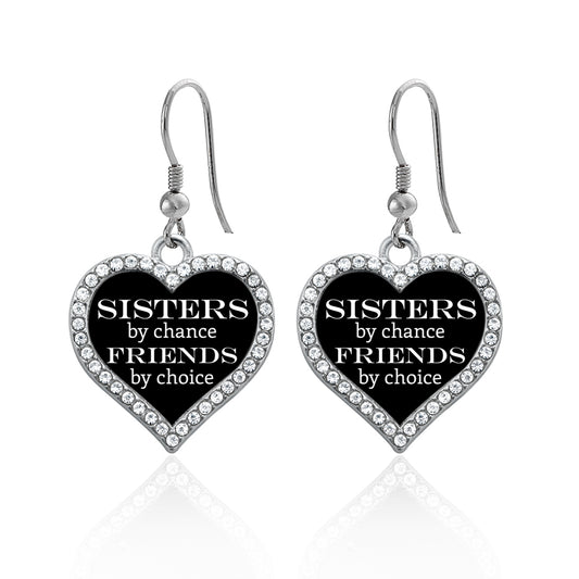 Silver Sisters by Chance, Friends by Choice Open Heart Charm Dangle Earrings