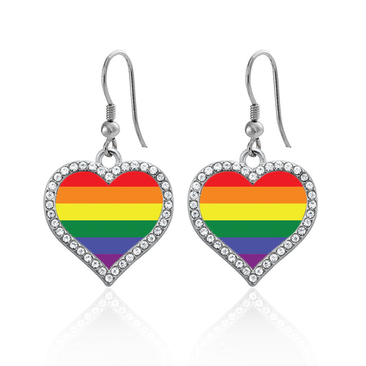 Silver LGBTQ Flag Open Heart Charm Dangle Earrings