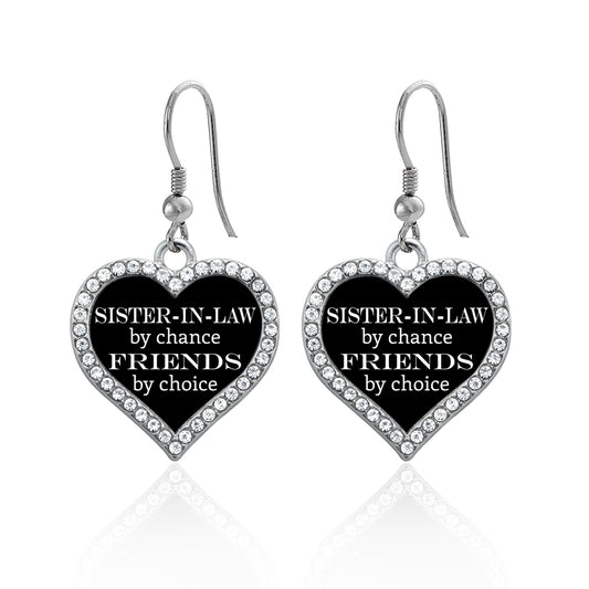 Silver Sister-in-law by Chance, Friends by Choice Open Heart Charm Dangle Earrings