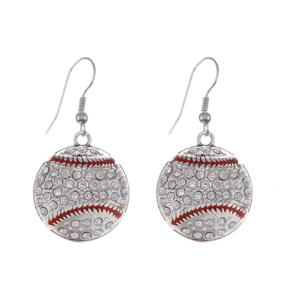 Silver Baseball Charm Dangle Earrings