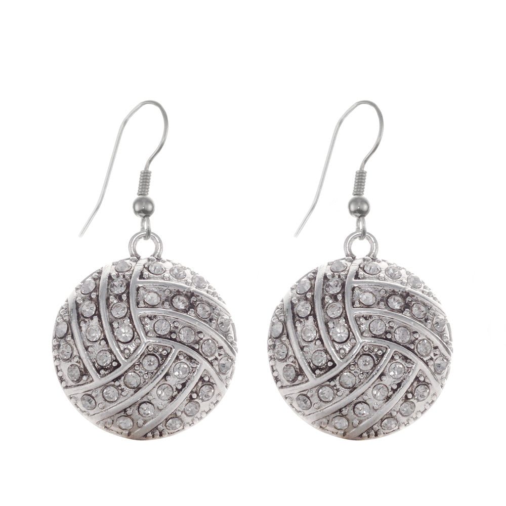 Silver Volleyball Charm Dangle Earrings