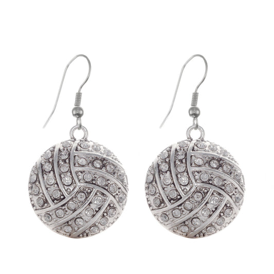 Silver Volleyball Charm Dangle Earrings