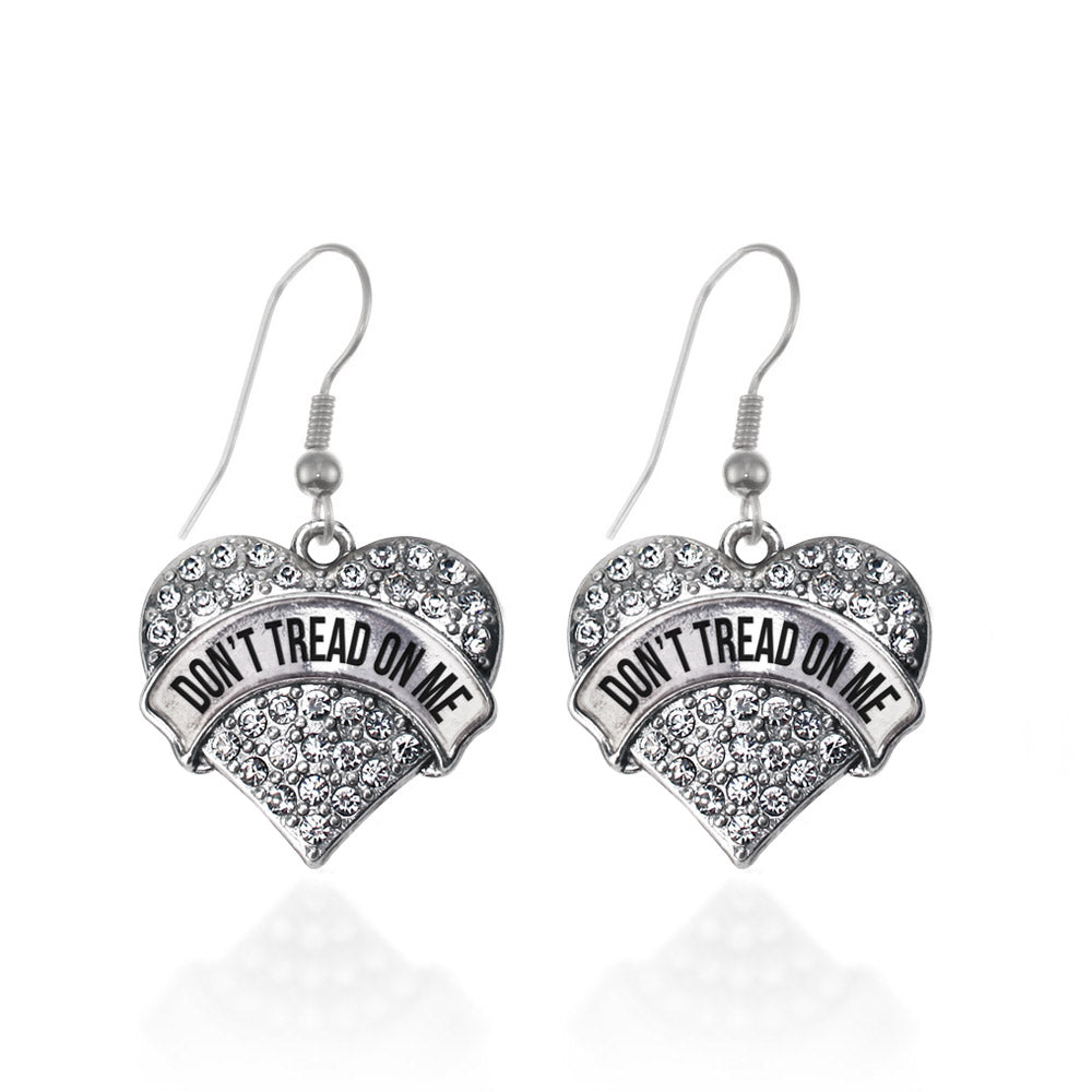 Silver Don't Tread on Me Pave Heart Charm Dangle Earrings