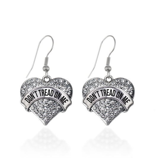 Silver Don't Tread on Me Pave Heart Charm Dangle Earrings