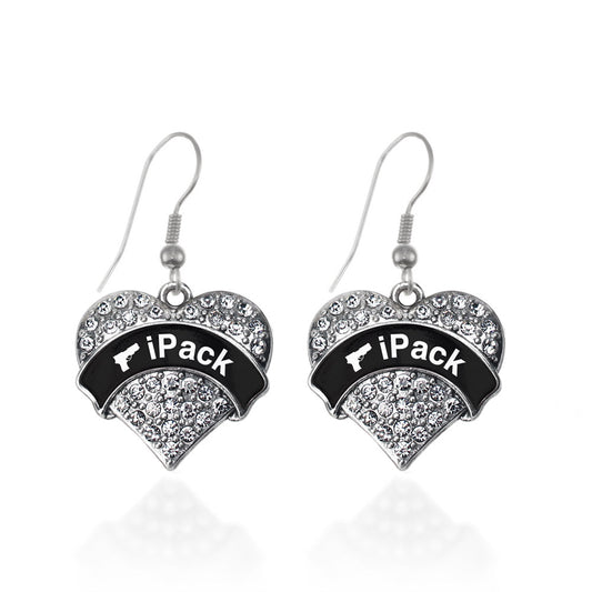 Silver iPack Pave Heart Charm Dangle Earrings
