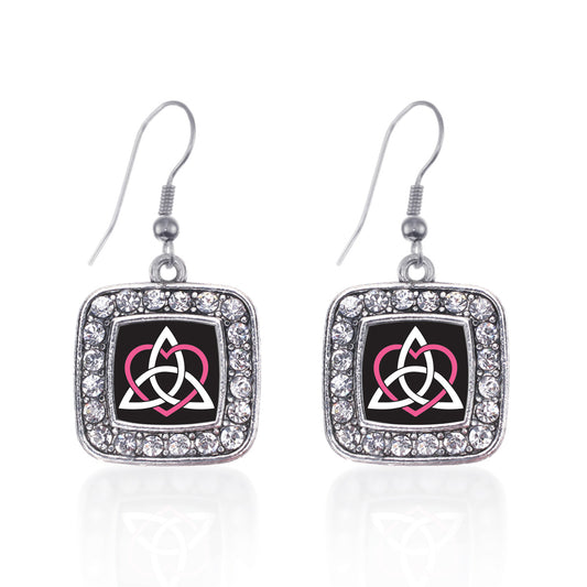 Silver Celtic Sisters Knot Square Charm Dangle Earrings