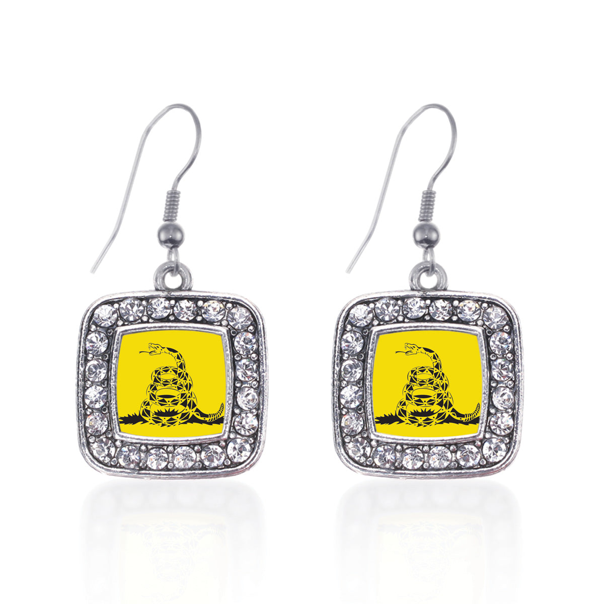 Silver Don't Tread on Me Square Charm Dangle Earrings