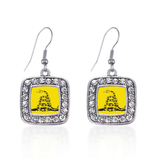 Silver Don't Tread on Me Square Charm Dangle Earrings
