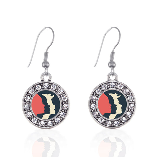 Silver Womens March Logo Circle Charm Dangle Earrings
