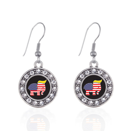 Silver Trumpican Party Logo Circle Charm Dangle Earrings