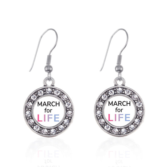 Silver March for Life Circle Charm Dangle Earrings