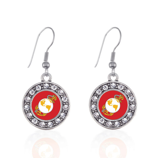 Silver Marine Symbol Circle Charm Dangle Earrings
