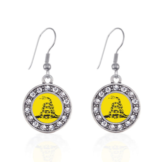 Silver Don't Tread on Me Circle Charm Dangle Earrings