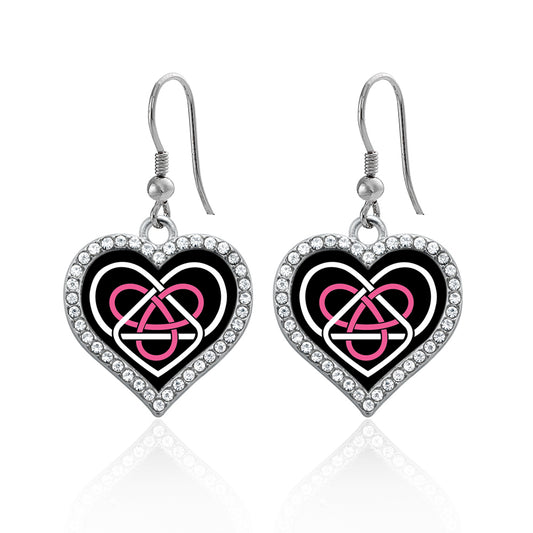 Silver Celtic Sisters Knot Open Heart Charm Dangle Earrings