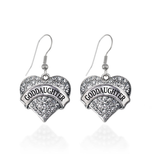 Silver Celtic Sisters Pave Heart Charm Dangle Earrings
