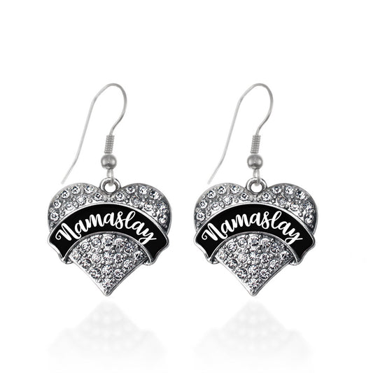 Silver Namaslay Pave Heart Charm Dangle Earrings
