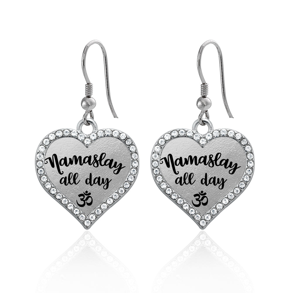 Silver Namaslay All Day Open Heart Charm Dangle Earrings