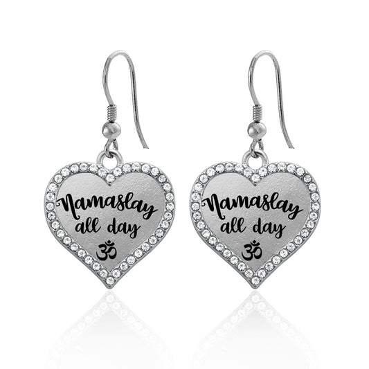 Silver Namaslay All Day Open Heart Charm Dangle Earrings