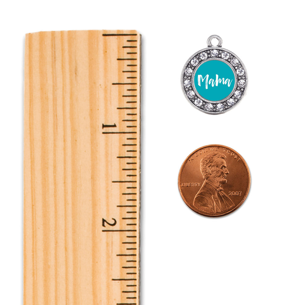 Silver Blue Mama Circle Charm Dangle Earrings