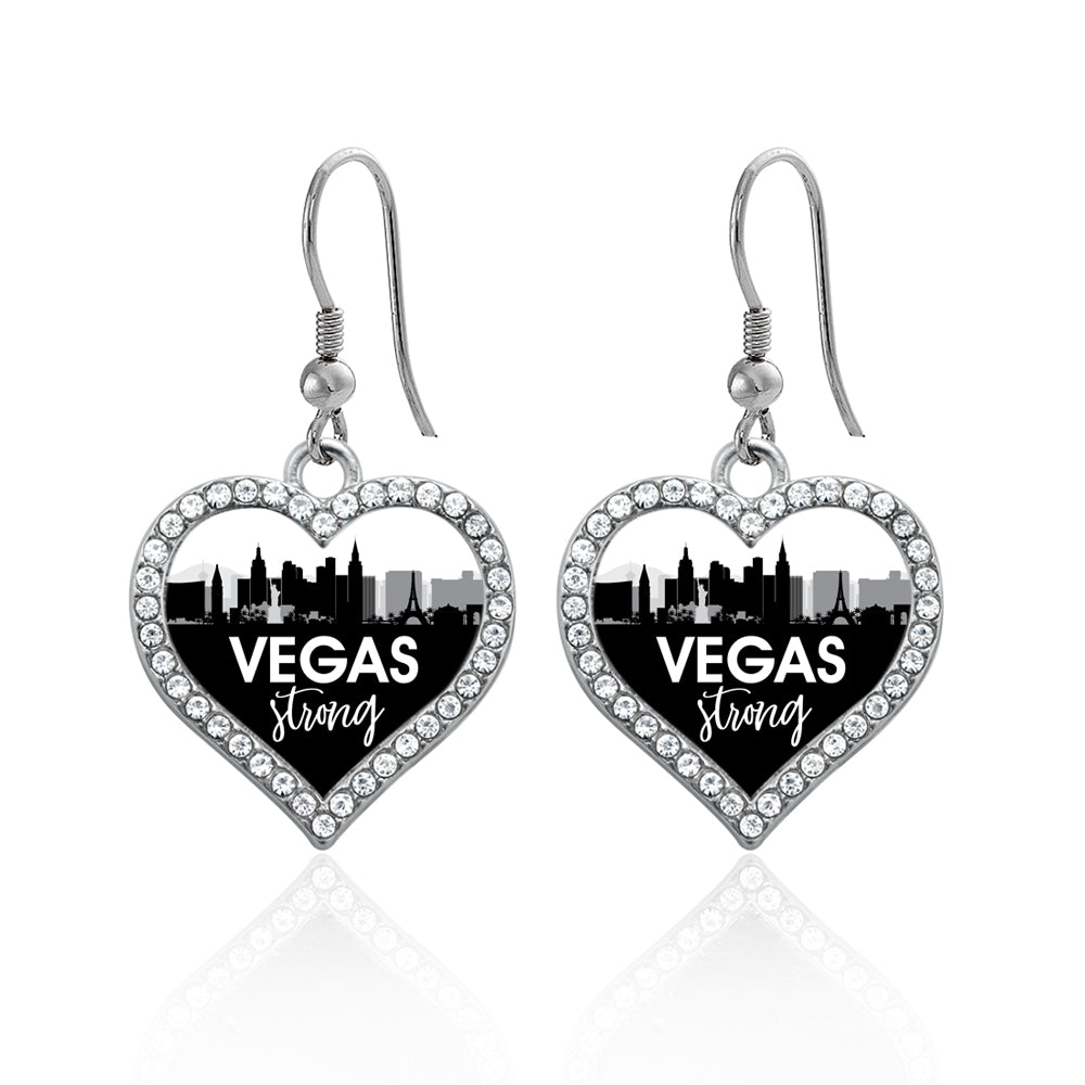 Silver Vegas Strong - City Skyline Open Heart Charm Dangle Earrings